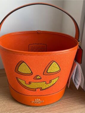 COACH Kids Orange Glitter Jack-O'-Lantern Bucket Bag